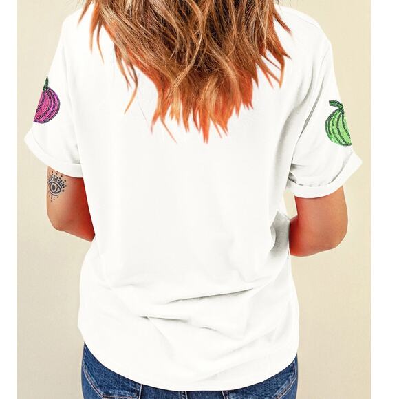 NWT White Sequin Pumpkin T Shirt - Picture 6 of 8